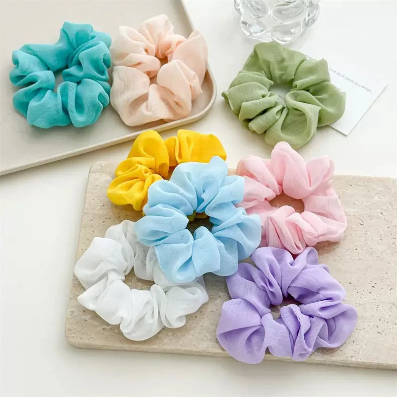 Solid Color Large Elastic Hair Bands Chiffon Hair Scrunchies with Assorted Colors and Custom Logo