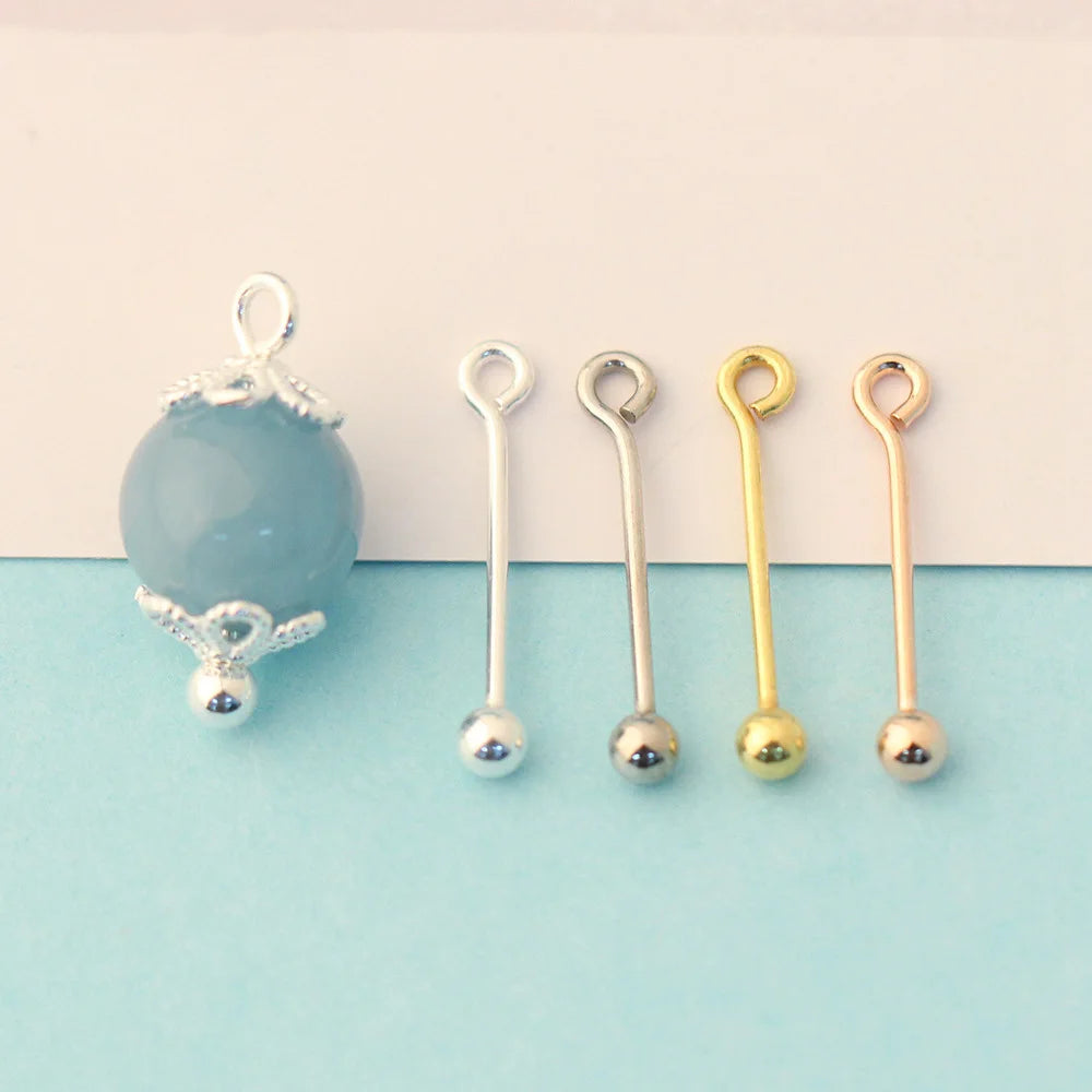 Solid 925 Sterling Silver Beaded Headpin Gold Eye Head Pins Screw Empty Pendant Holder for Jewelry Making