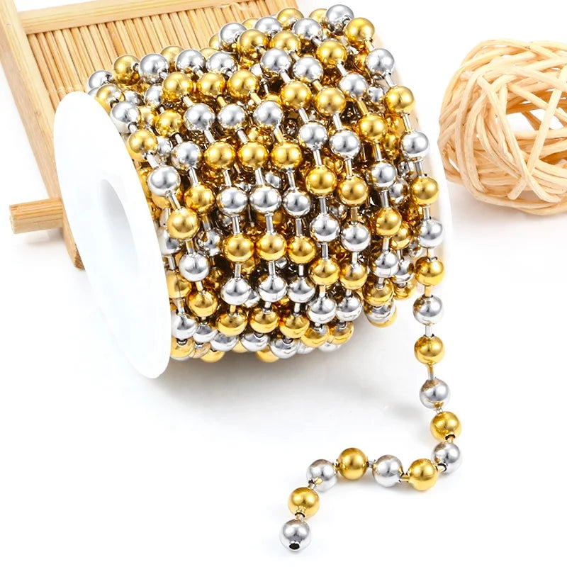 Wholesale Polished Ball Gold Plated Chain Beads Stainless Steel Chains for Jewelry Making Accessories