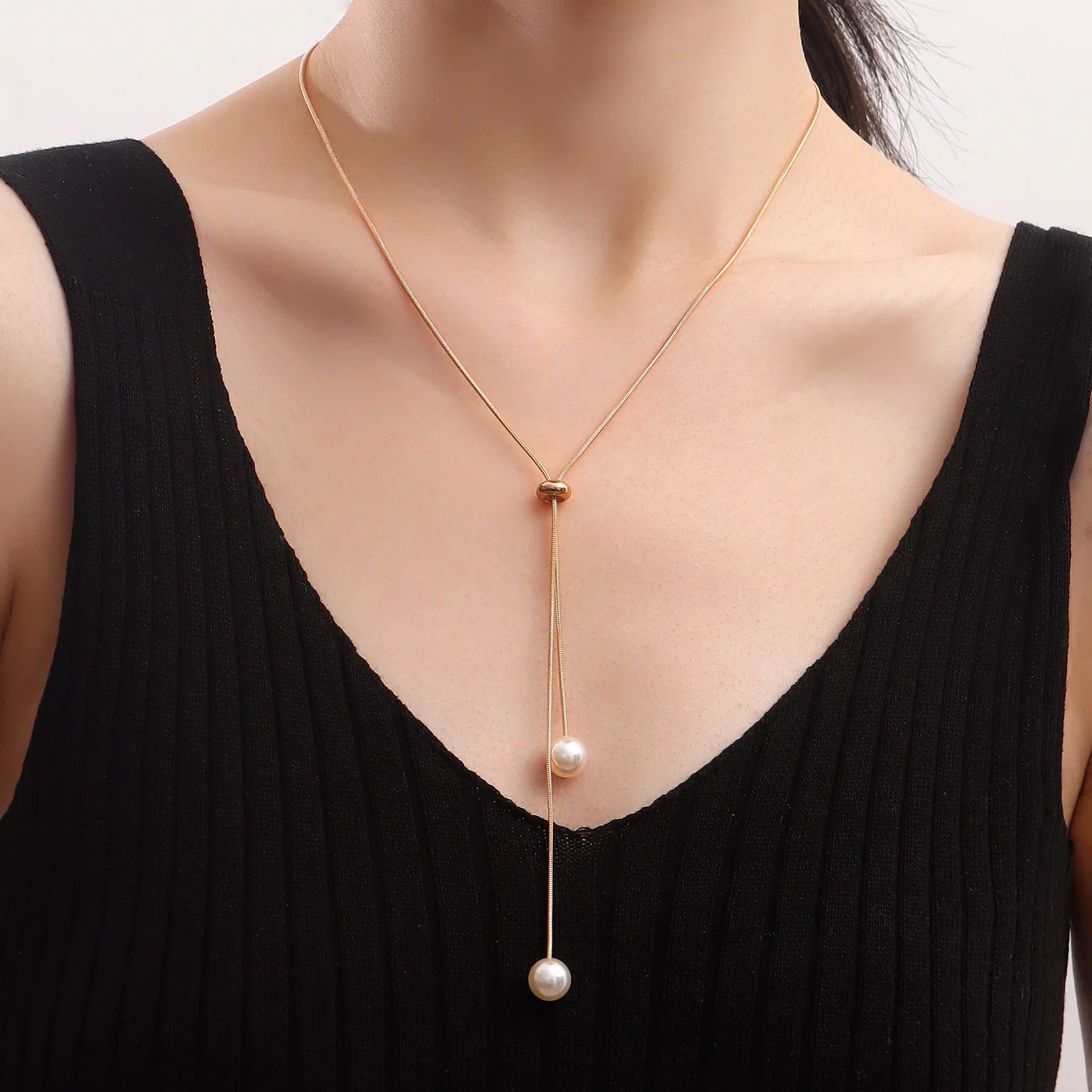 Goth Adjustable Pulling Snake Clavicle Chain Necklace for Women Wedding Pearl Pendant Choker Neck Jewelry