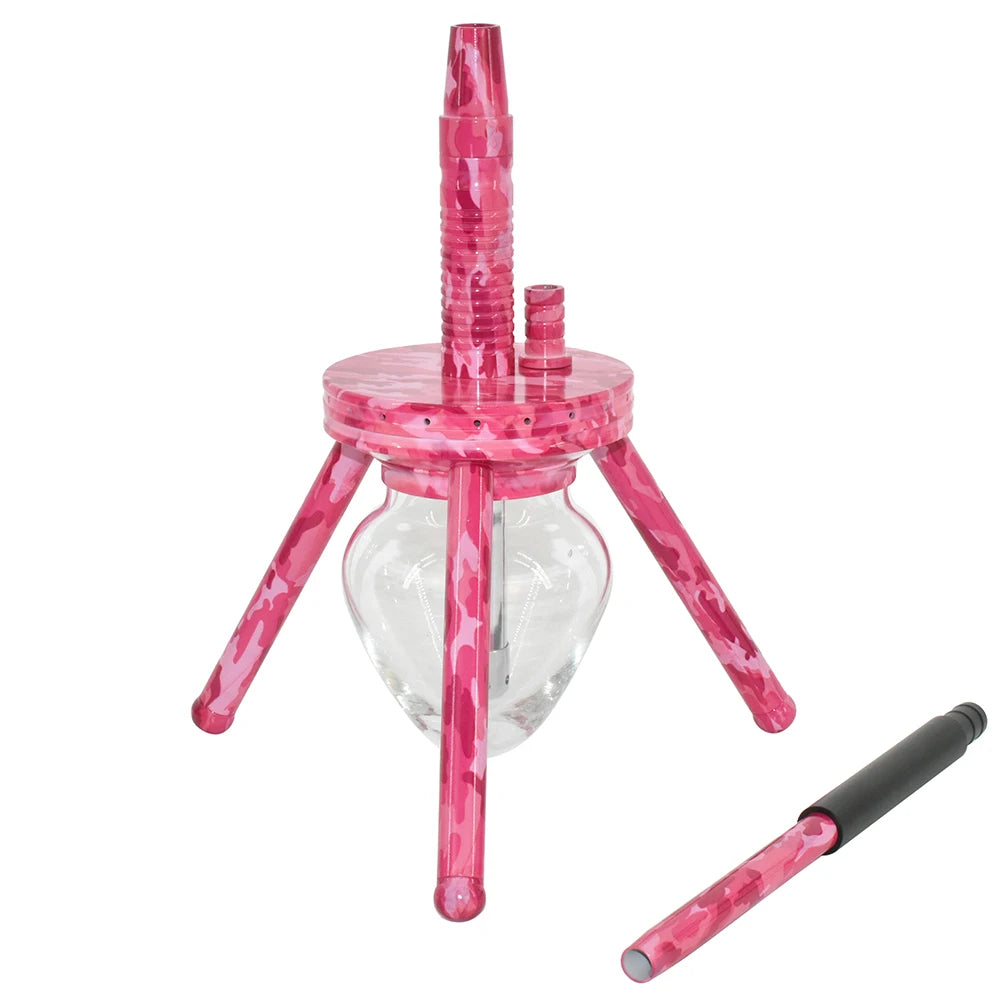 Hot Sale New Design Classical Wholesale Portable Glass Bottle with Aluminum Stem Triangle Spider Hookah Camouflage Shisha