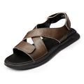 2025 Men's Summer Trendy Genuine Leather for Velcro Sandals Casual Breathable Slip-Resistant Beach Shoes Waterproof Outdoor Toe