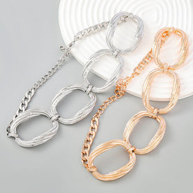 New Multi-layer Striped groove Elliptical Alloy Necklace Bracelet for Women's Retro Hip-hop Thick Chain Necklace Jewelry
