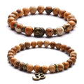 Natural Stone Picture Black Agate Bead Om Buddha Head Pendant Men Bracelet