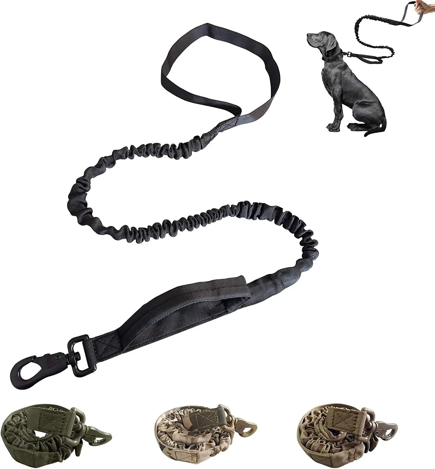 Factory Wholesale Tactical Pet Product Heavy Duty Training Bungee Pet Dog Leash Double Handle Retractable Nylon Dog Leash