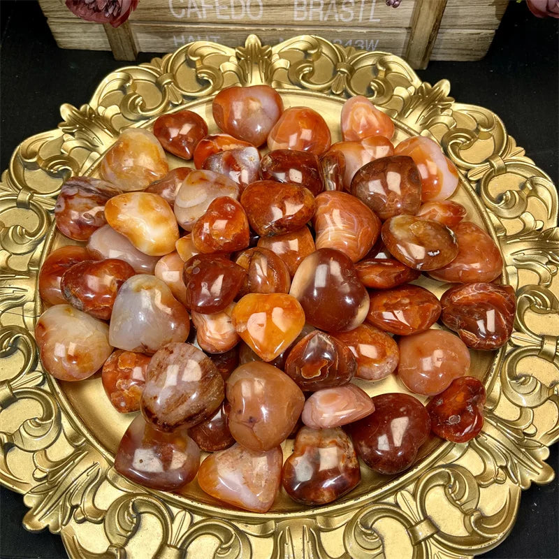 Natural Crystals Crafts Quartz Agate Folk Carving Red Carnelian Heart for Decoration