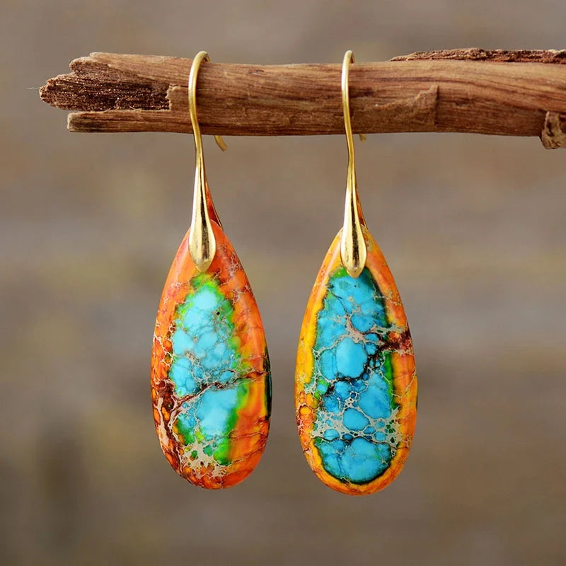 18K Gold Plated Natural Stone Waterdrop Earrings Boho-Chic Bold Woman Jewelry for Wedding or Gift