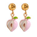 Classic 18K Stainless Steel Gold Trendy Style Stud Drop Earrings with Dripping Peach Accessories for Party Girls