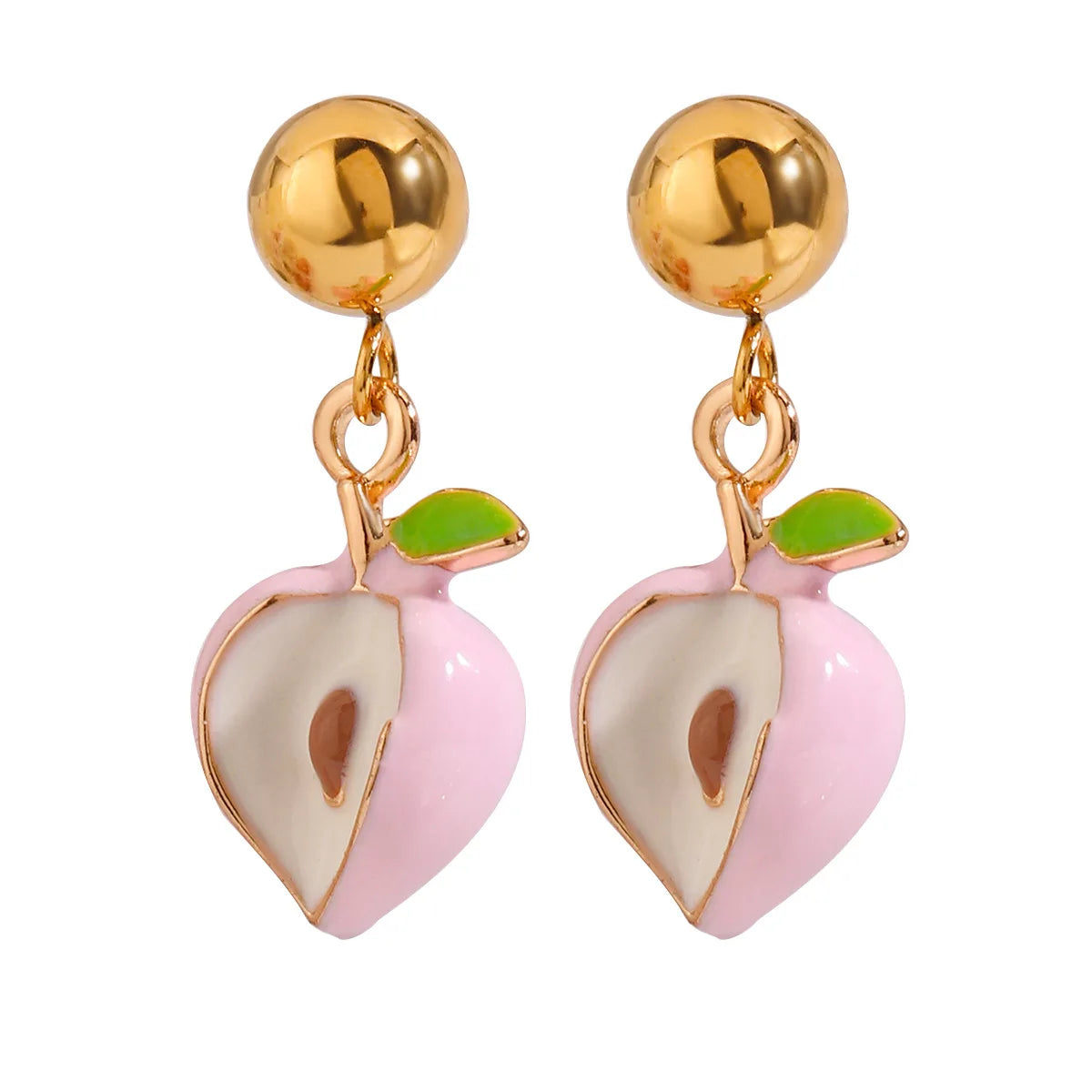 Classic 18K Stainless Steel Gold Trendy Style Stud Drop Earrings with Dripping Peach Accessories for Party Girls