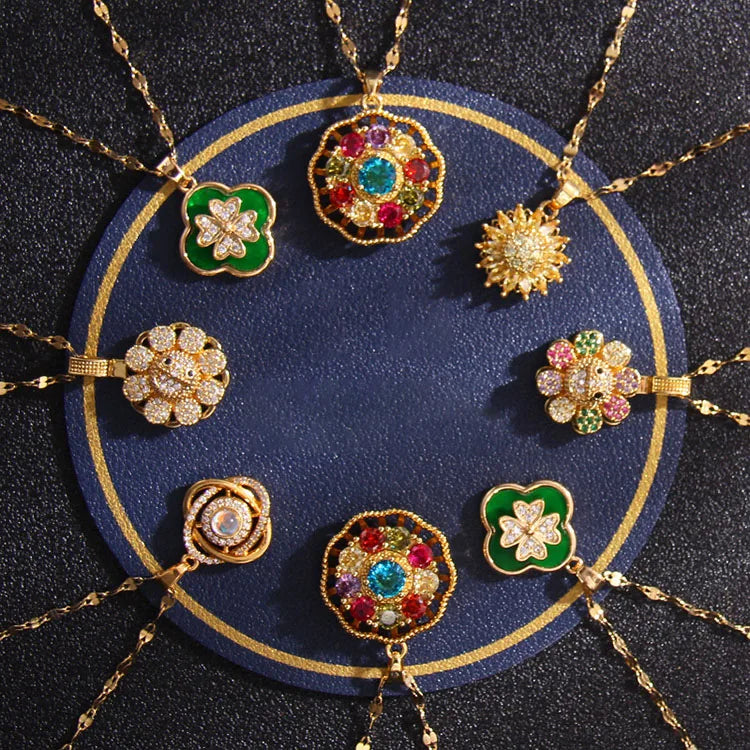 G1322 Spin Pendant Jewelry Rotating Four-leaf Clover Flower Spinner Necklaces Rotatable Fidget Spinning Rotate Anxiety Necklace
