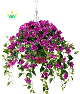Artificial Bougainvillea Silk Vine Flowers Hanging Basket Eco-friendly Plastic Outdoor/Indoor Plant Basket Christmas New Year