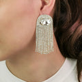 INS Statement Designer Luxury Rhinestone Drop Earrings Shiny Big Glass Crystal Chains Tassel Earrings Wedding Jewelry