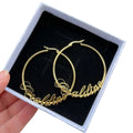 QHAN Personalized Stainless Steel Nameplate Earrings Custom Name Hoop Earrings