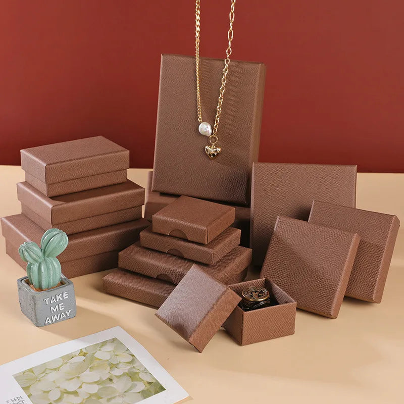 Vintage Jewelry Box Thin Ring Box Brown Necklace Earrings  Simple Bracelet Box Wholesale