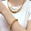 Stylish Txetured Elastic Stainless Steel Jewelry Set Temperament Women's Gold Color Daily Wear Accessories Wholesale