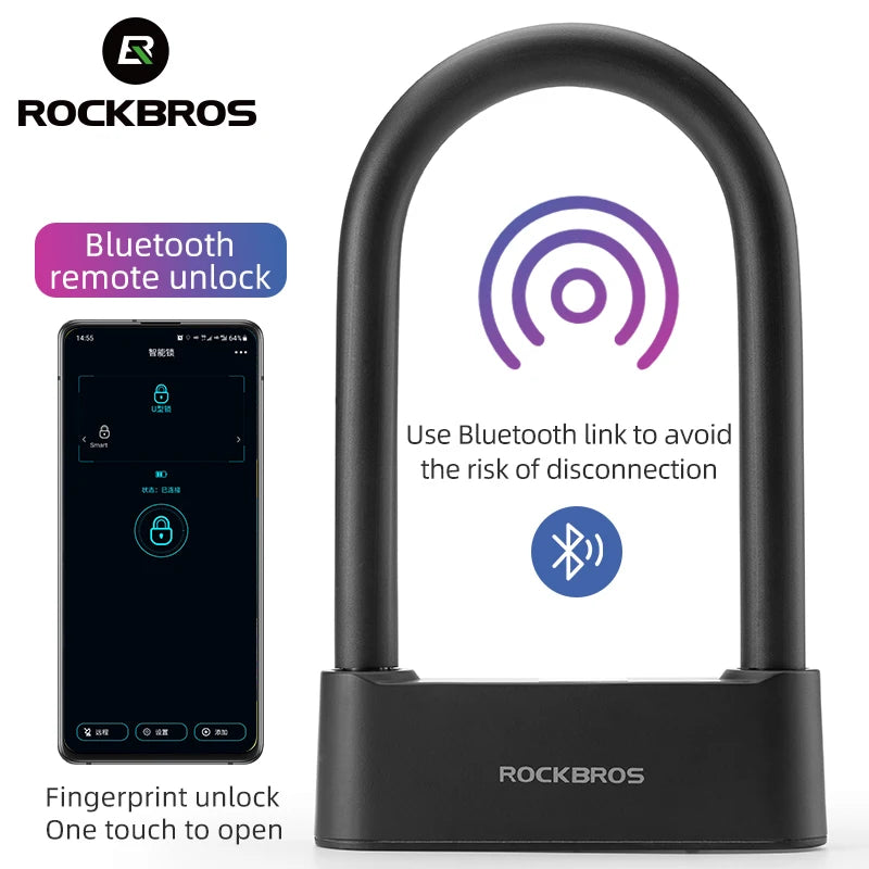 ROCKBROS Smart Bicycle U Lock Anti-theft Fingerprint Bike Lock Bicycle Alarm Bicycle Wire Lock