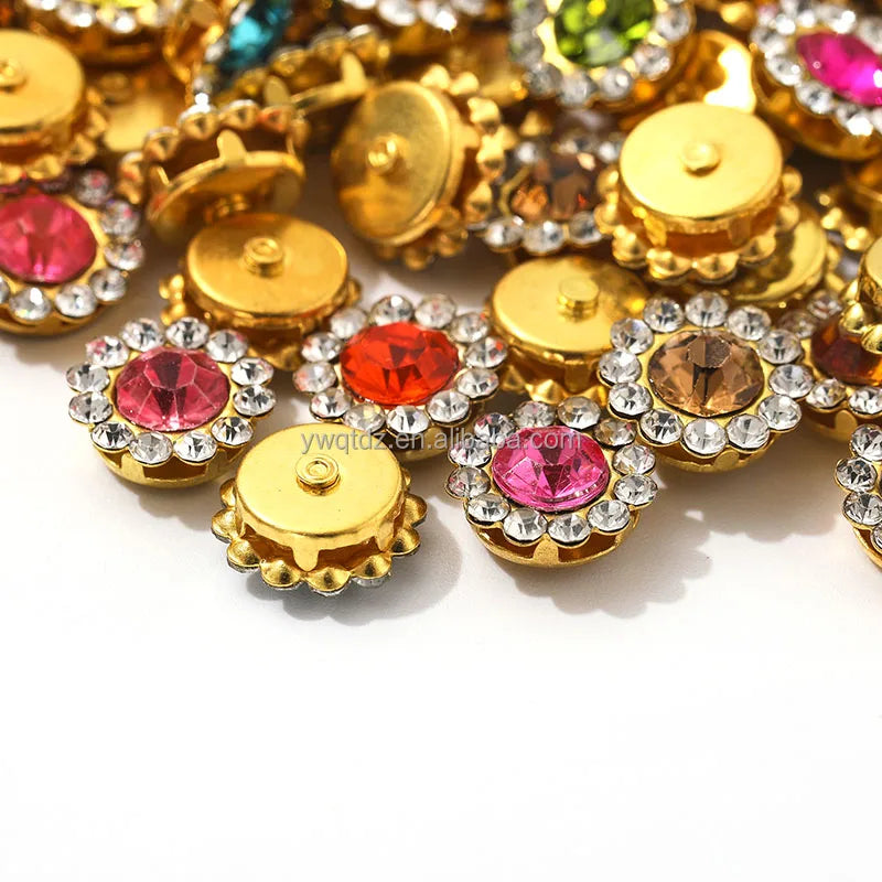 8/10/12mm Double Flower Water Diamond Crystal Flat Back Glass Sewing Garment Shoe Bag Nail Art Multi-color