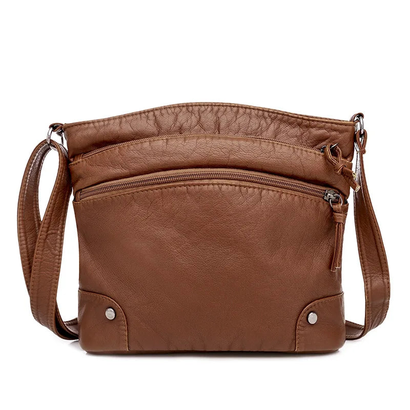 Women's Messenger Bag 2021 New Soft Leather Retro Style Large Capacity Multi Compartment Fashion Shoulder Bag