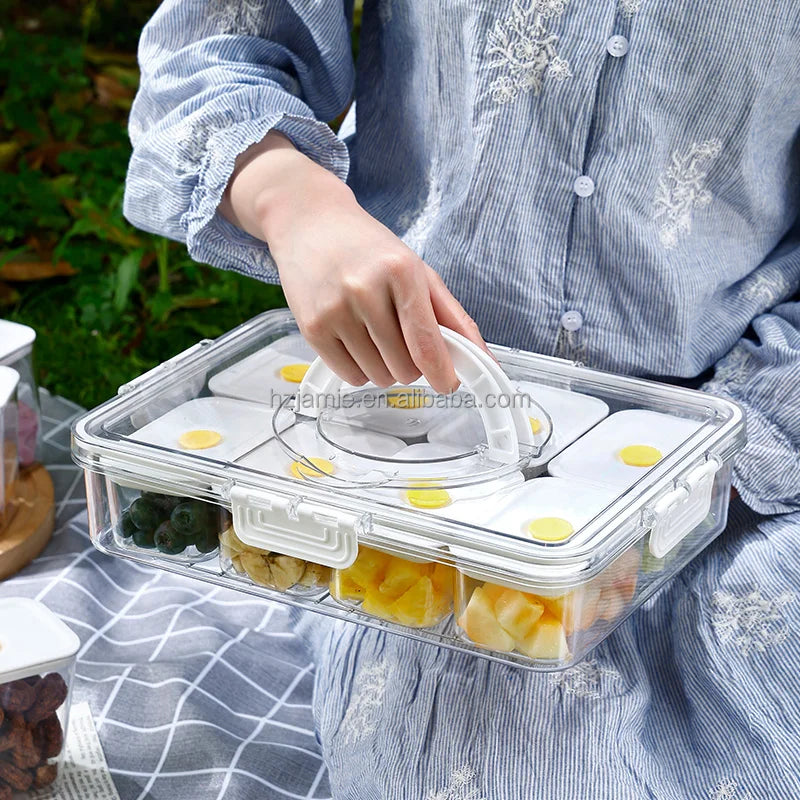 Divided Snack Fruit Nuts Veggie Tray Special Preservation Box for Kitchen Refrigerator Plastic & PET Material