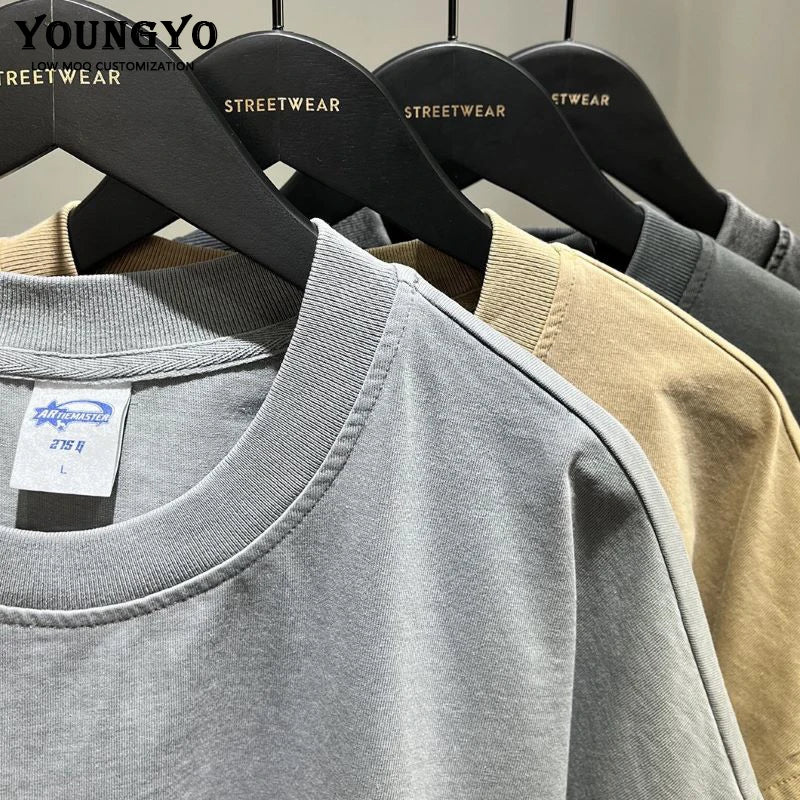 Summer 275g Heavy Wash Batik Round Neck Short Sleeve American Vintage Heavyweight Acid Wash Men Oversized Boxy t Shirt