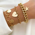 Custom 3PCS Fashion Punk Thick Gold Chain Link Star Bracelets for Women Jewelry Vintage Multilayer Chain Bangles Set