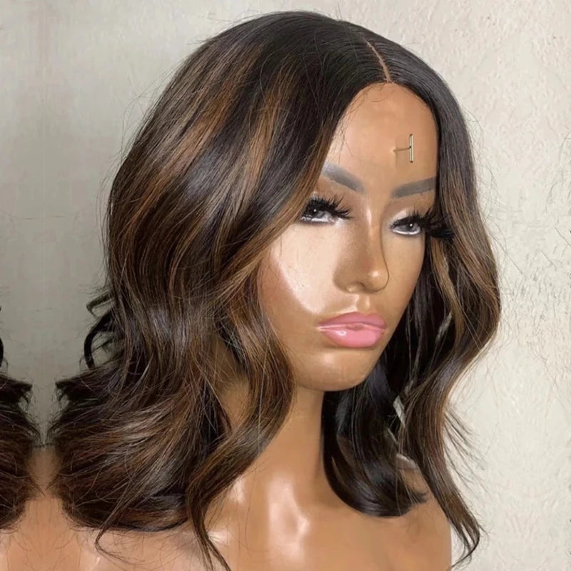 Highlights Brown Body Wave 100% Virgin Brazilian Hair Cuticle Aligned HD 13*4 Lace Front Bob Wig MegaBDM