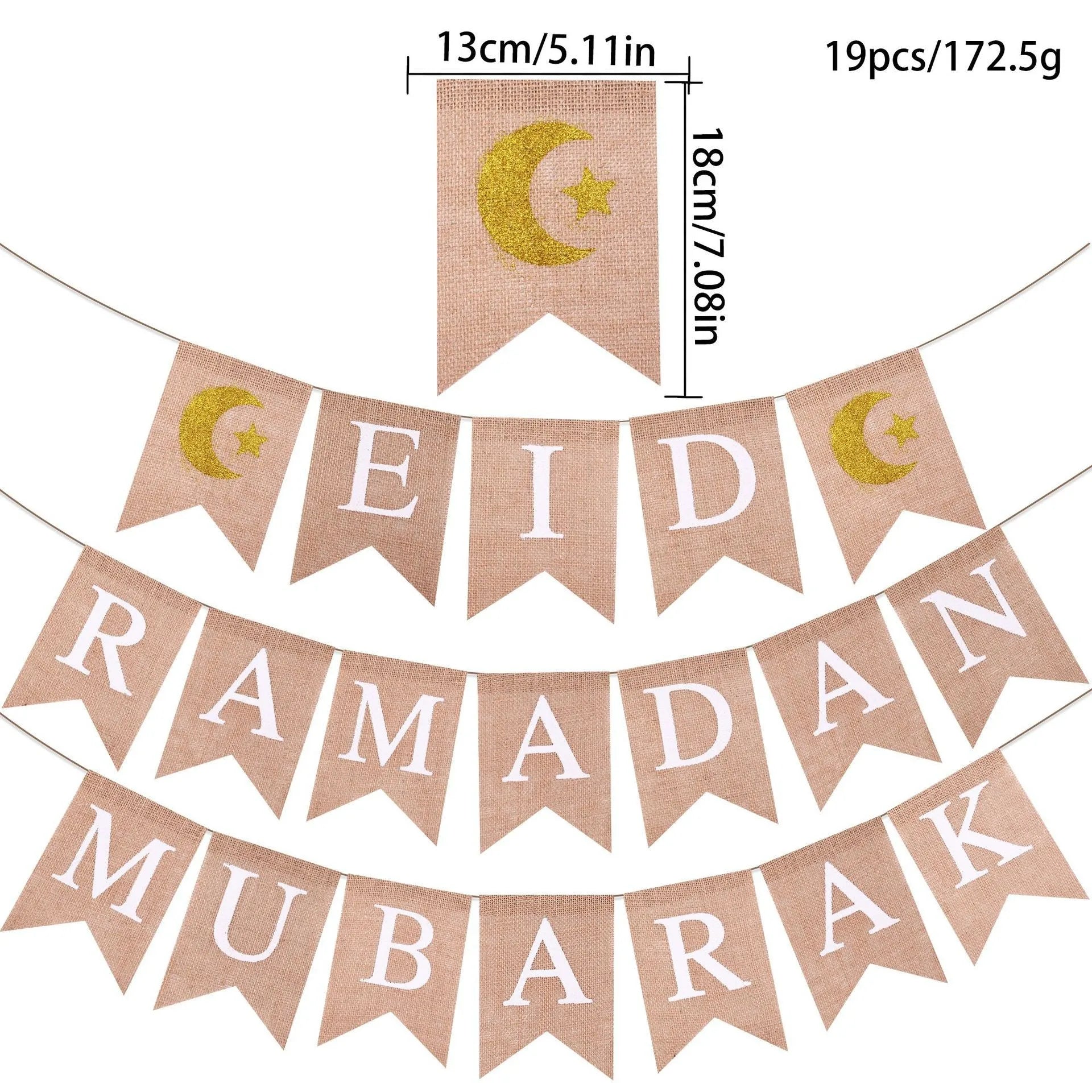 Islamic Muslim RAMADAN Party Decoration Supplies Star Moon Ramadan Eid Mubarak Banner