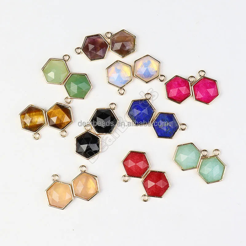 Natural Faceted Hexagon Shaped Crystals Pendant and Charm Stone Gemstone Pendants Charms for NECKLACES Jewelry Making