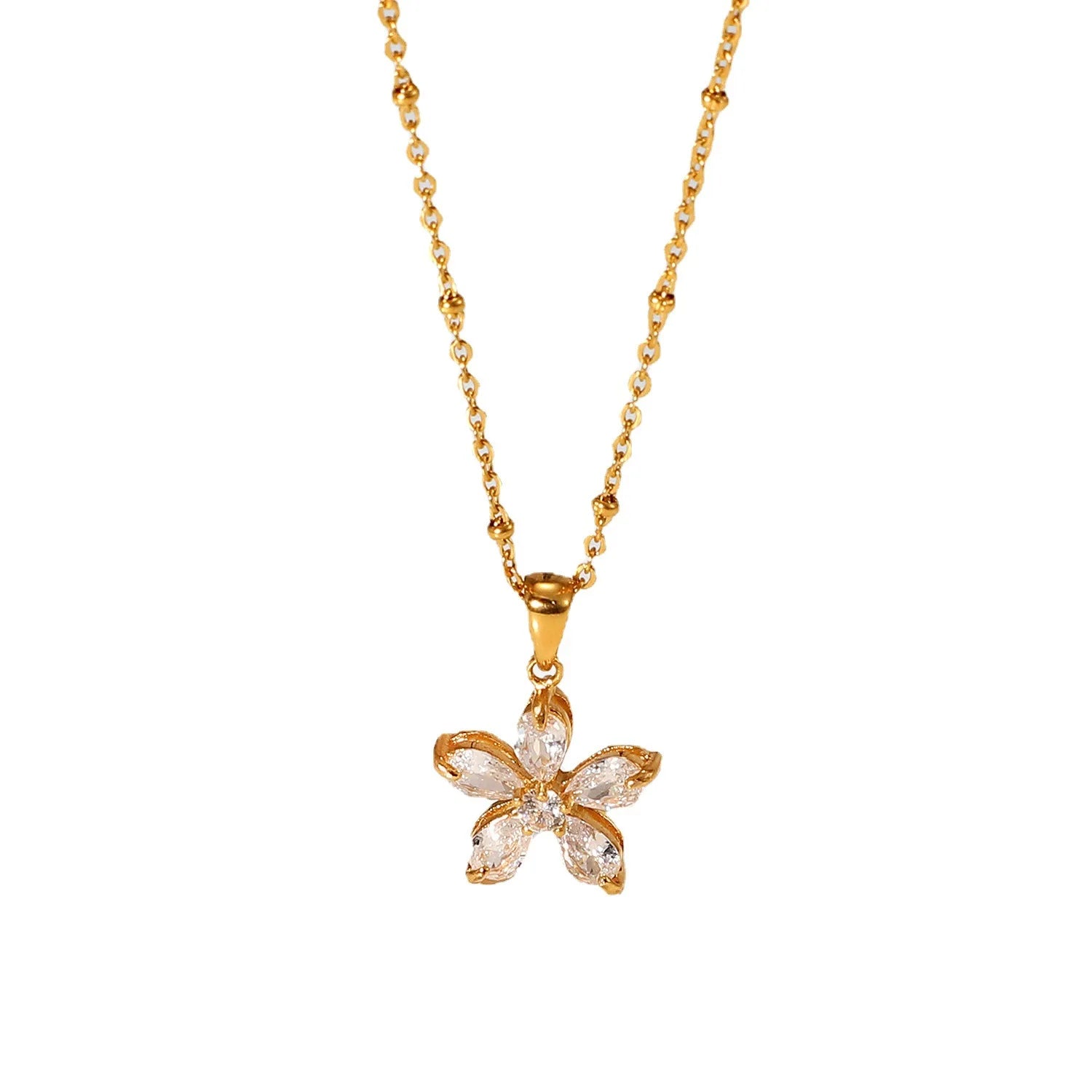 Exquisite Waterproof Non Tarnish Jewelry Luxury 18k Gold Plated Stainless Steel Flower Pendant Necklace for Women