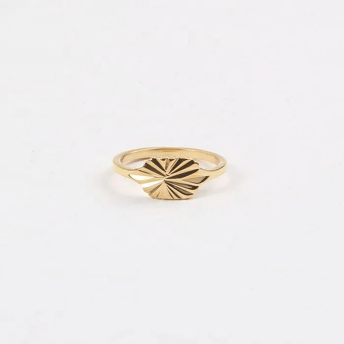 Dainty Signet Women Rings Sunshine Light Shape Stainless Steel Gold Ring
