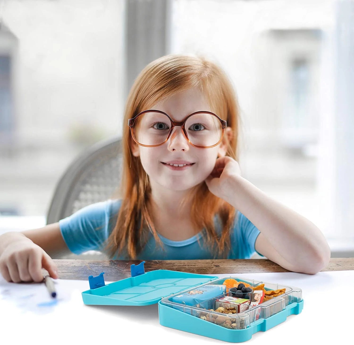 Aohea BPA-Free Kids Leak-proof 4 Compartment Plastic Bento Box for School Children