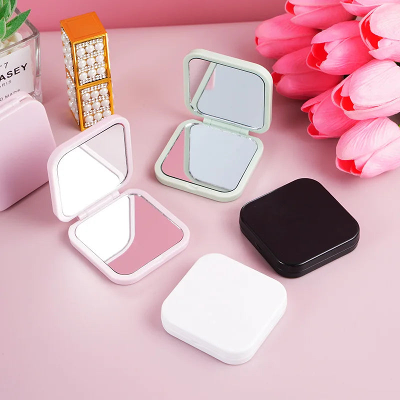 Pocket Mini Custom LOGO Makeup Mirror Double-sided Folding Plastic Square Personalized Cosmetic Vanity Beauty Mirror Tools Gifts