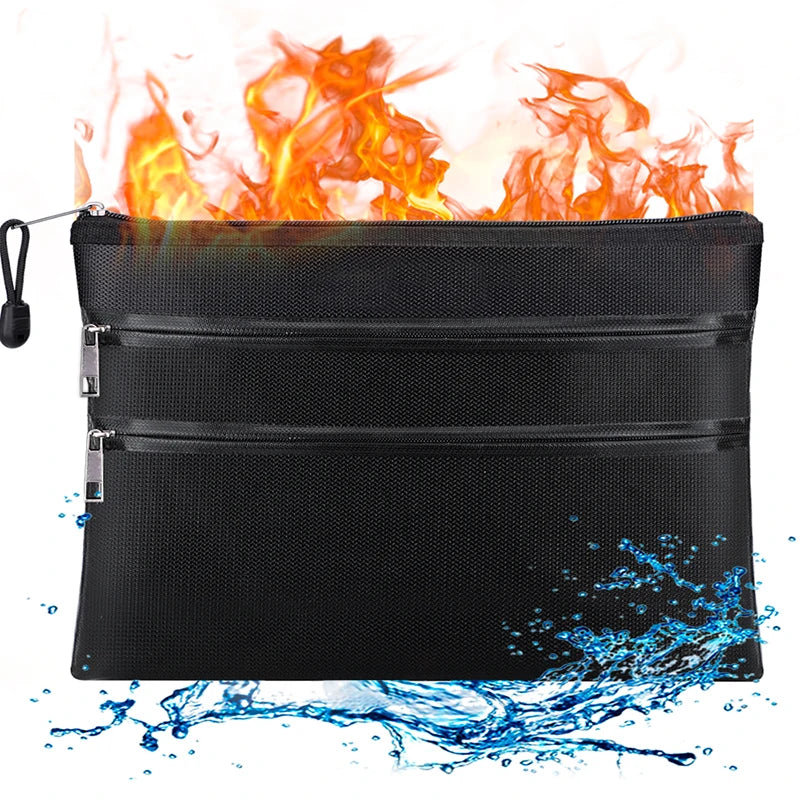 Waterproof Zipper Fireproof Bag for A4 File Fire Resistant Safe Storage Pouch Document and Money Organizer for Office Filing