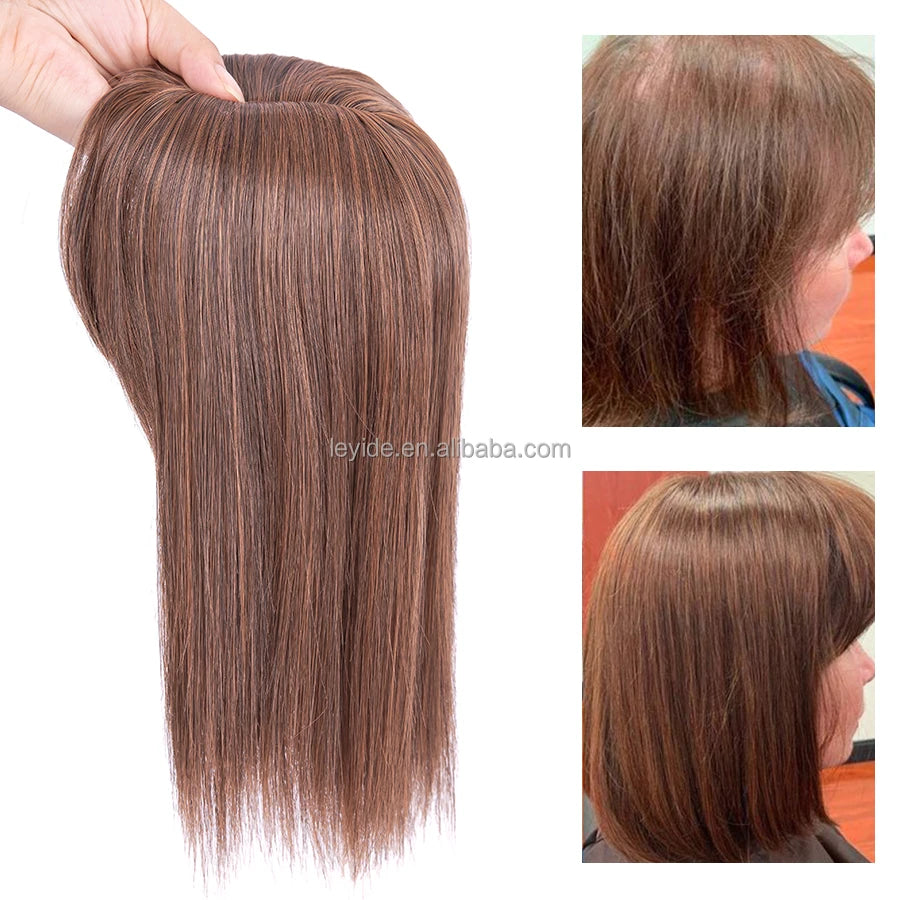 Hot Selling Women's Clip-In Hair Extensions with Bangs 3 Clamps in Topper Natural Straight Synthetic Hair Quality Fake Hairpiece