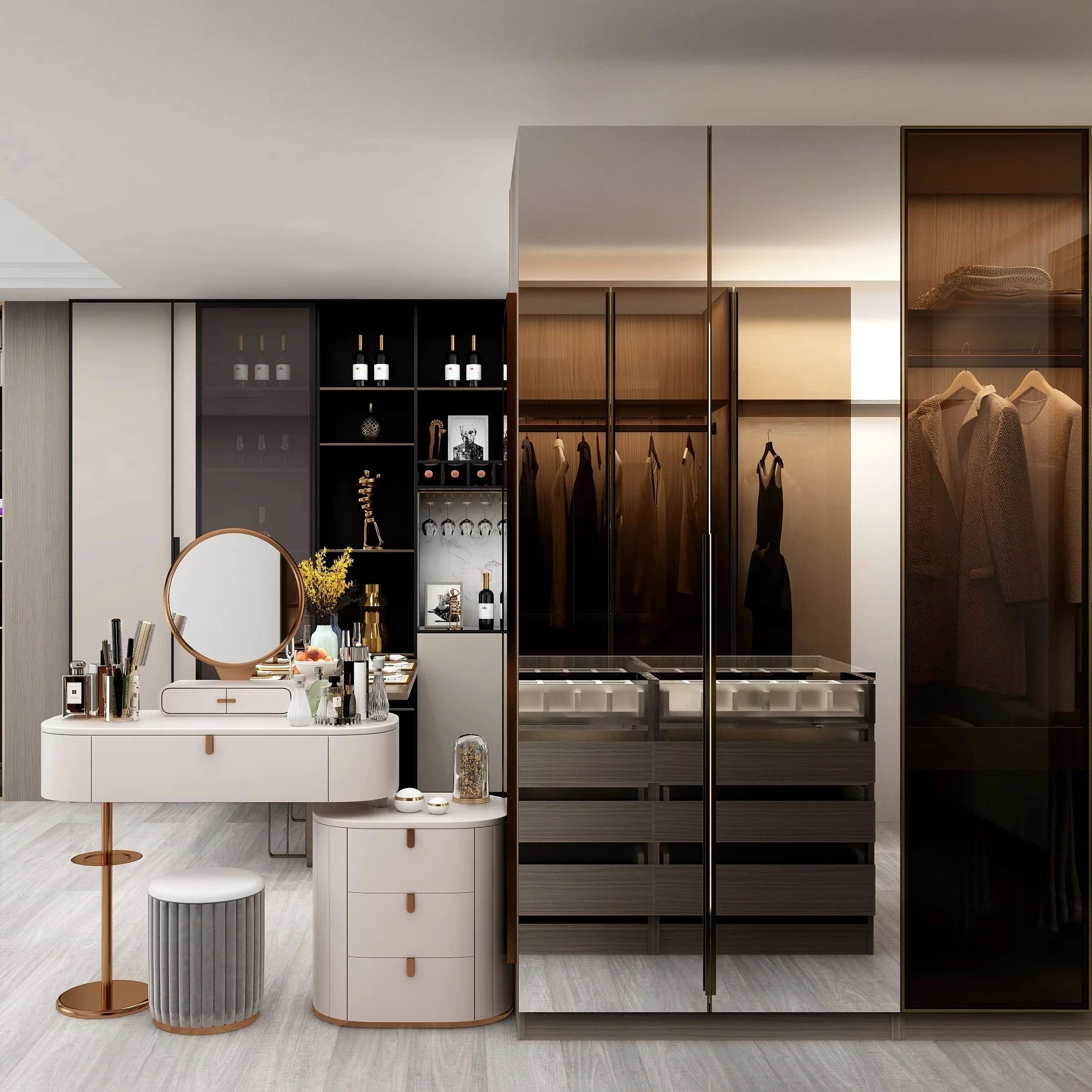 Balom Luxury Custom Bedroom Closet Mirrors and Glass Doors Combination Wardrobe Modern Designs Wardrobe Cabinets