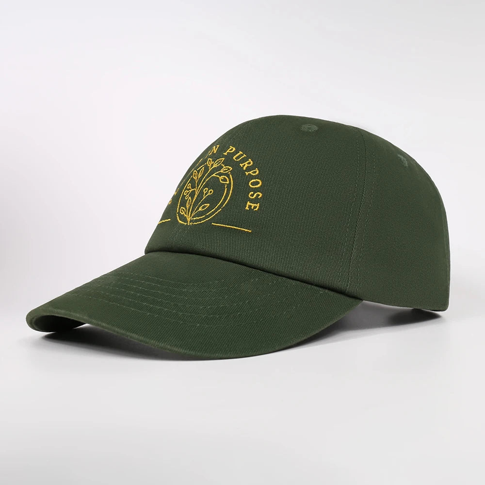 OEM Custom Cotton Vintage Green Unstructured Embroidered Logo 6 Panel Baseball Cap Dad Hat
