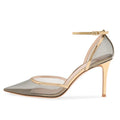 Elegant Grey Transparent High Heels Clear D'orsay Pumps Pointed Toe Ankle Strap Stiletto Heel Evening Party Women Shoes