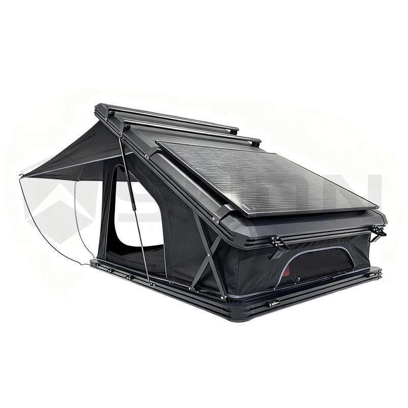 SNDN Factory Price New Arrival Large Space X Hinge Roof Top Tent Hard Shell Four Season Waterproof Rooftop Tent with Solar Panel