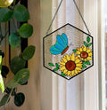 Butterfly Sunflower Stained Glass Wind Chimes Window Ornament Pendant Wall Art Home Decor Ornament