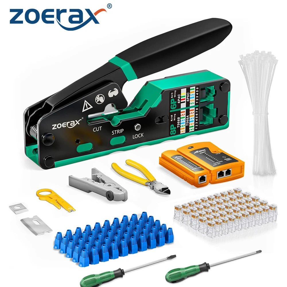 ZOREAX Steel Networking Toollkit Through-Hole Cable Tool Kit for 8P 6P RJ45 Connectors CAT6 Cat5e Test Cable Telecoms Test