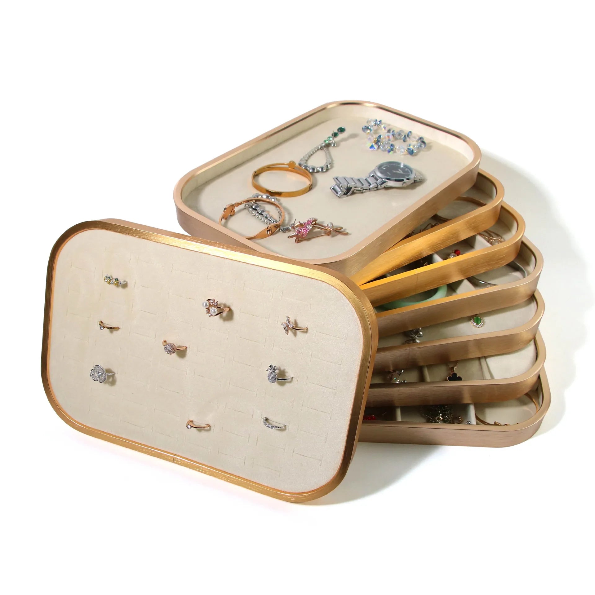 Luxury Gold Alloy 6 12 15 Grid Jewelry Storage Display Ring Bracelet Necklace Tray Small Size Metal Earrings Display Rack