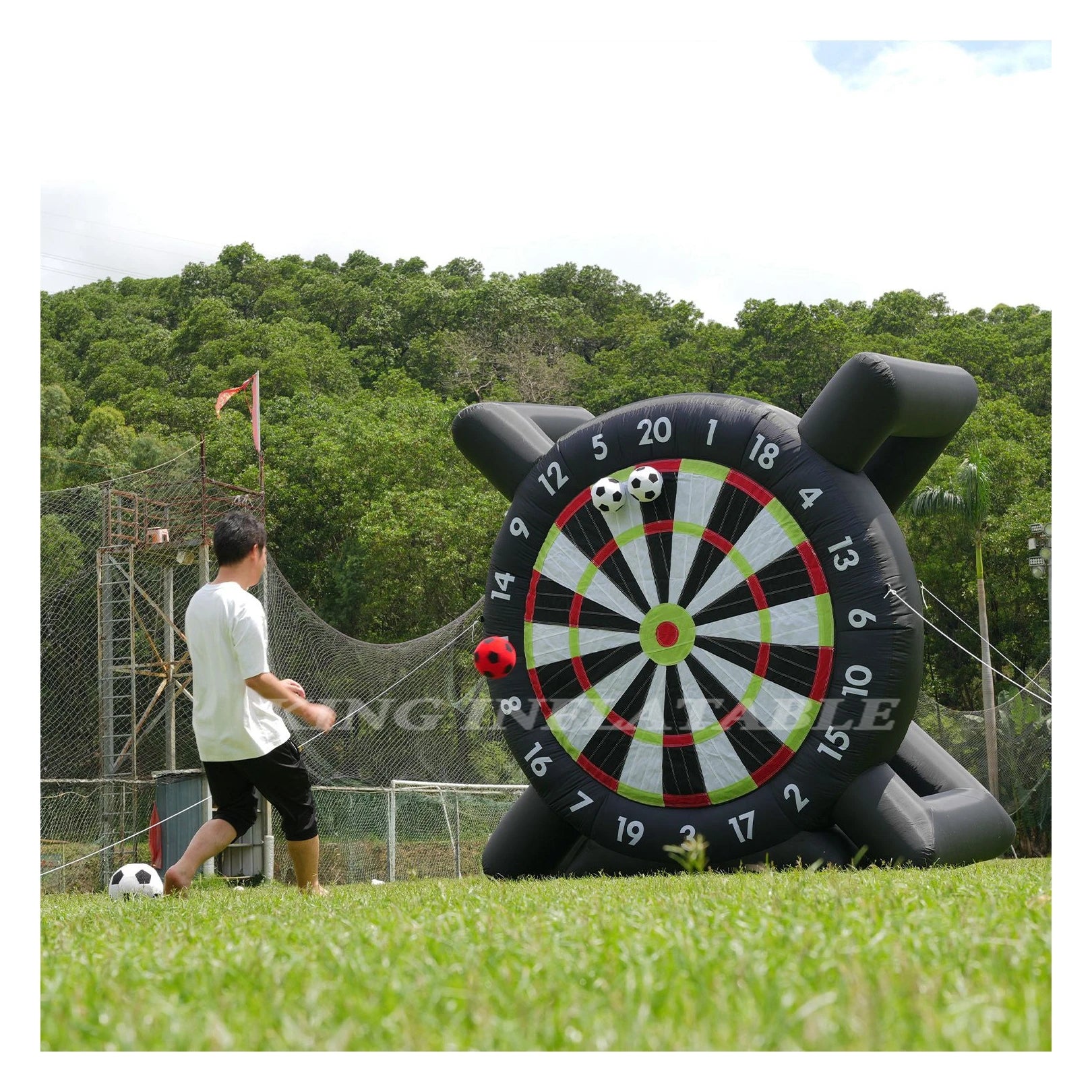 Outdoor Inflatable Soccer Darts Board with 8pcs Soccer BallBlowerSupport Frame for Kick Dartboard Sport Game