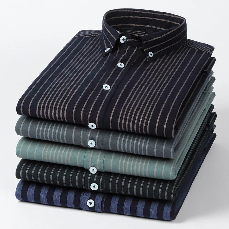 Spring and Autumn All Cotton Long Sleeved Shirt for Men Men's Business Casual Shirt Japanese Striped Men's Shirt