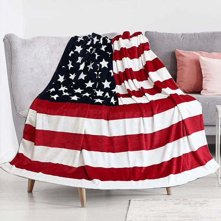 Plush Fleece American Flag Custom 3D Printed Animal Photos Blankets Customize Pattern Print Sherpa Throw Blanket