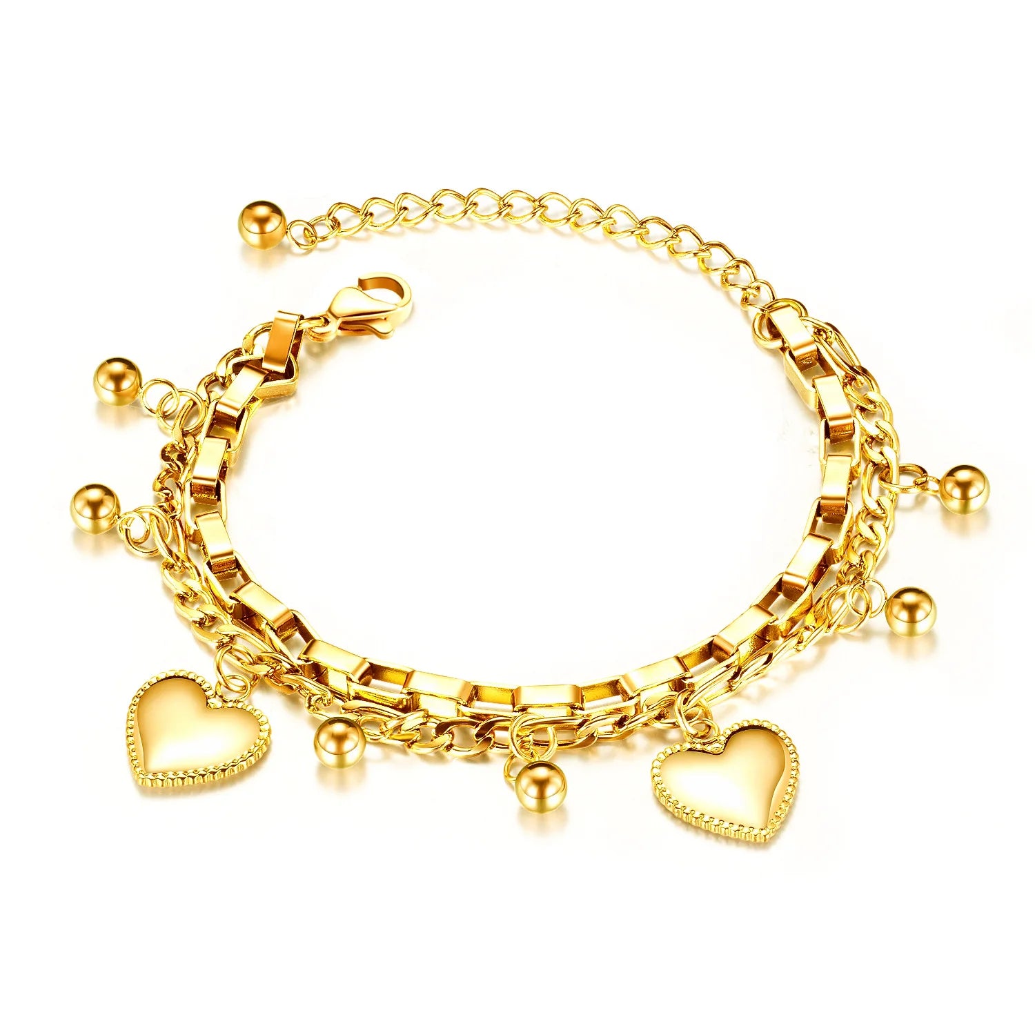 18K Gold Moon Bangle Stainless Steel Heart Charm Adjustable Chain Bracelet Heart Lock Pendant Bracelet Women Jewelry