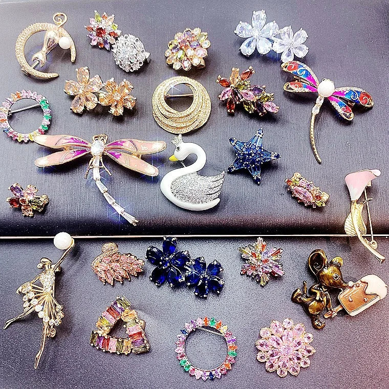 Korean-style Exquisite Luxury Zircon Brooch Micro-inlaid Colorful Zirconium Flower Brooch Simple Animal Corsage Accessories