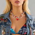 Sweet Cute Pearl and Acrylic Beads Chains With Strawberry Pendant Necklace for Women Trendy Ladies Choker Collar Fashion Jewelry