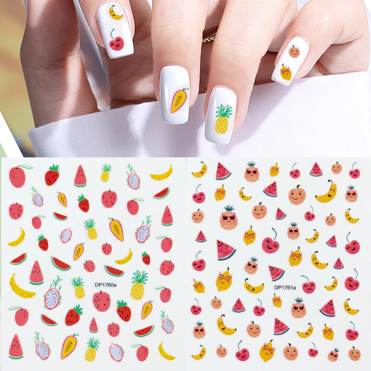 Five & Ten GMPC/Sedex/ISO/EUDR Strawberry Watermelon 2D Animation Nail Art Stickers Cute Summer Nail Decals Supplies Wholesale
