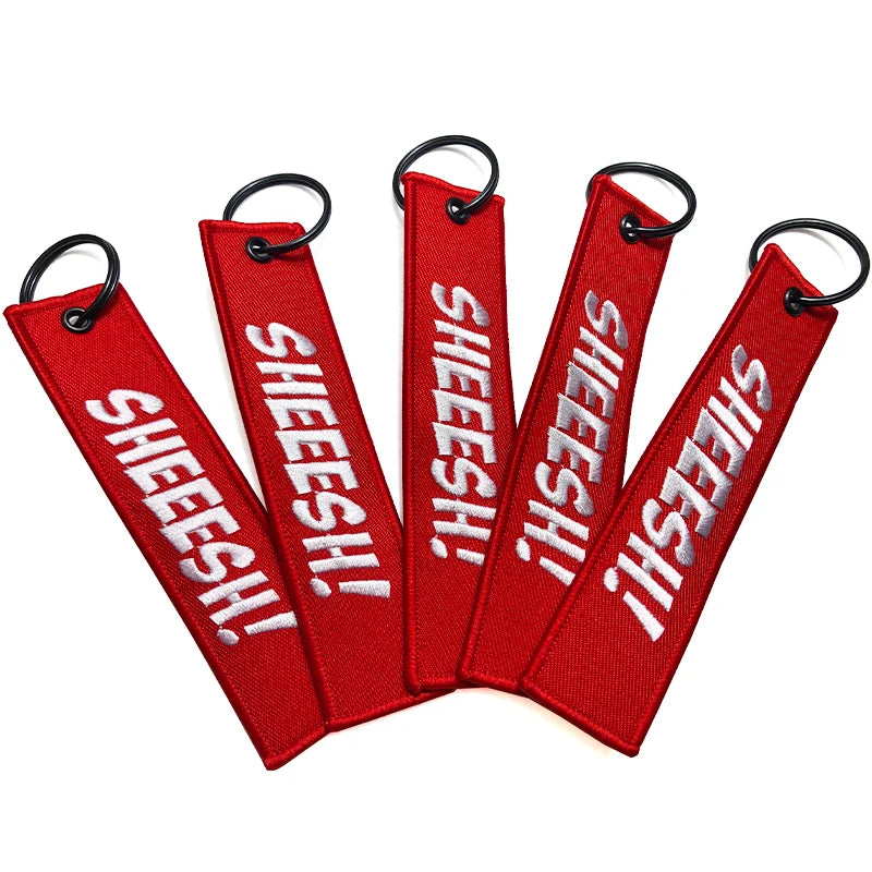 Custom Logo Design Double Sided Woven Fabric Keychain Before Flight Crew Jet Tag Embroidery Keyring Key Holder Decoration Gift