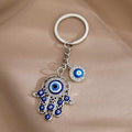 Wholesale Retro Fatima Hamsa Dripping Oil Metal Key Chains Enamel Lucky Demon's Blue Evil Eye Khamsah Keychain Purse Bag Pendant